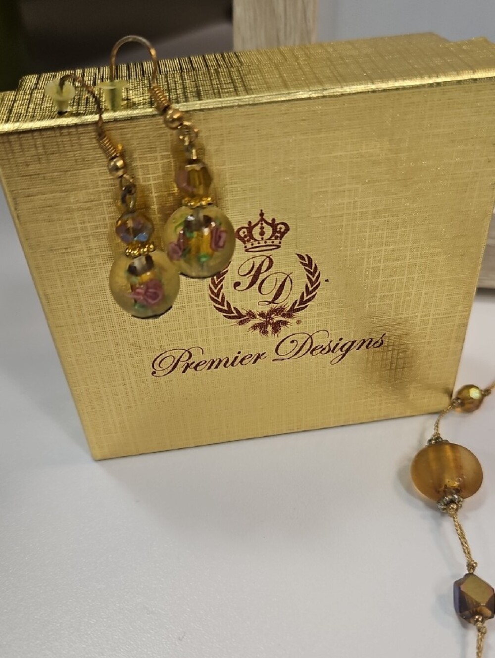 Premier Designs Gold and Amber Glass Bead Necklace with Accent Beads - Picture 2 of 11